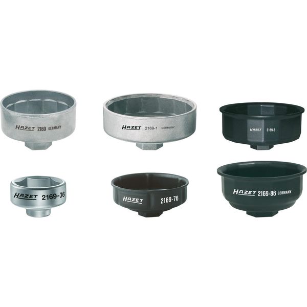 Hazet 2169/6 Set Di Chiavi Per Filtri Olio ∙ Quadro Cavo Da 3/8 Di Pollice (10 Mm), Quadro Cavo Da 1/2 Di Pollice (12,5 Mm) ∙ Profilo Esagonale Esterno ∙ Numero Di Utensili: 6-image