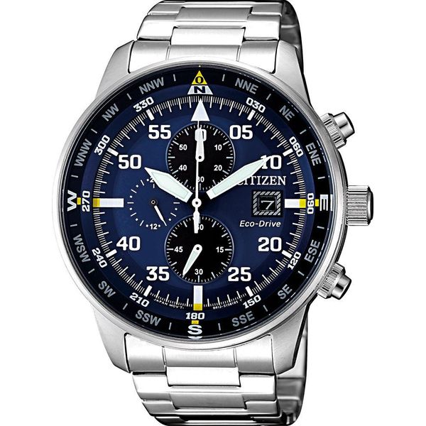 Chronograph Citizen, Silber (Silberfarben, Dunkelblau), Armbanduhren, Herren, Chronograph, Armbanduhr, Herrenuhr, Solar, Stoppfunktion, Edelstahlarmband-image