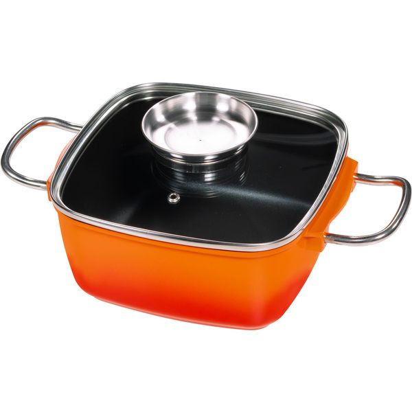 BräTer King "3 L, Aluguss", Orange, B:20Cm H:9,5Cm L:20Cm, TöPfe, Mit Glasdeckel Und Aromaknopf, Induktion, Keramikbeschichtung-image