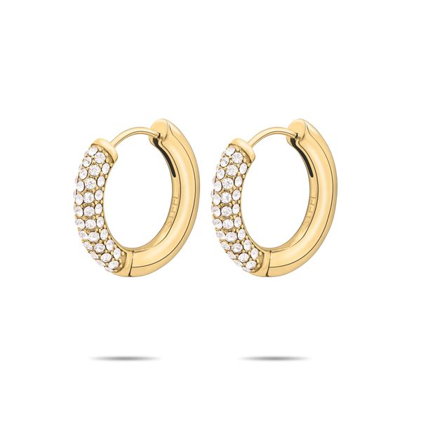 Paar Creolen Tamaris "Schmuck Geschenk Edelstahl Creole Glitter Donut Familie", Gelbgoldfarben, Kristallweiß, Kristallweiß, Ohrringe, Damen, 21,6Mm, Edelstahl, Mit Glasstein-image