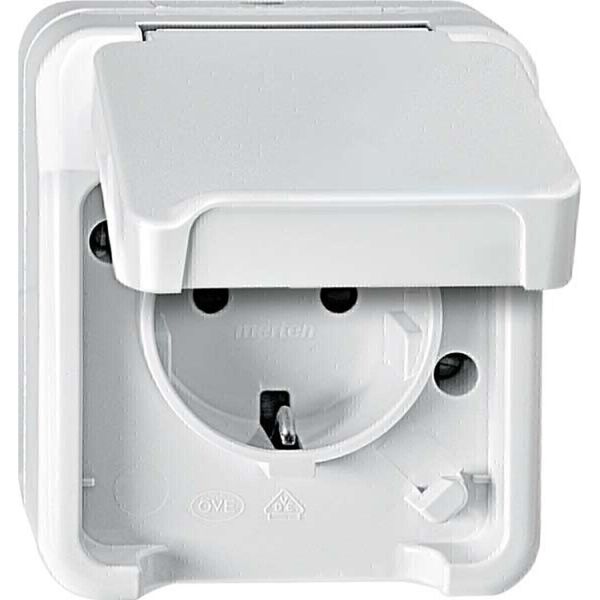 Merten MEG2300-8019 Presa Di Corrente Con Contatto Di Terra E Protezione Tattile Avanzata, Bianco Polare, Aquastar-image