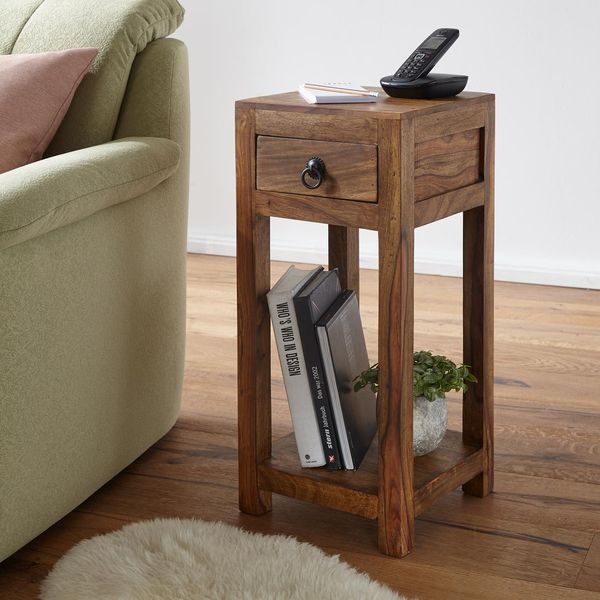 Finebuy Tavolino In Legno Massiccio Sheesham 30X30X68 Cm Tavolino Da Salotto Con Cassetto Design Tavolino Da Caffè Prodotto Naturale Arredo Soggiorno Moderno Vero Legno-image
