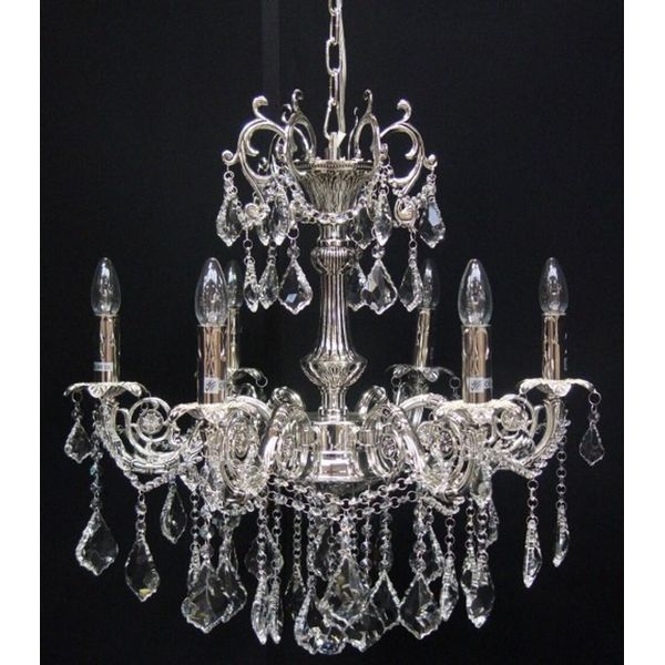 Casa Padrino Lampadario Barocco In Cristallo A 6 Fiamme Argento - Lampada A Sospensione Lampadario A Sospensione Lampada Da Soffitto-image