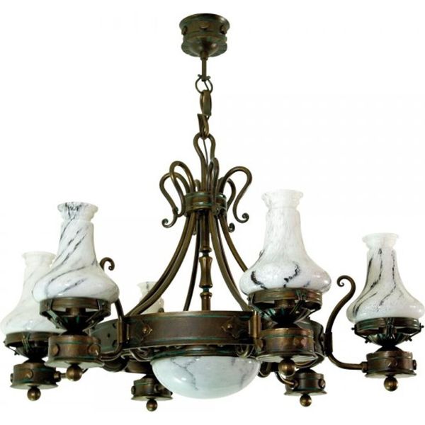 Casa Padrino Lampadario Barocco In Ferro Battuto A 6 Fiamme In Vetro Lampadario A Sospensione Lampada Da Soffitto - Castello Castello Lampadario-image