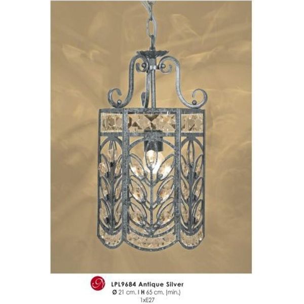 Lampada A Sospensione Di Design Orientale Con Cristallo Deco Argento Antico Modp4 Di Casa Padrino - Lampada A Soffitto Lampada A Sospensione Barocca-image