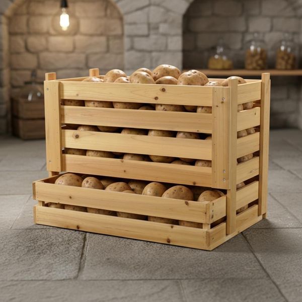 Mucola Cassa Di Legno Per Patate 58X38X42 Cm Cassa Di Stoccaggio Universale Per Patate Vino Frutta Mele-image