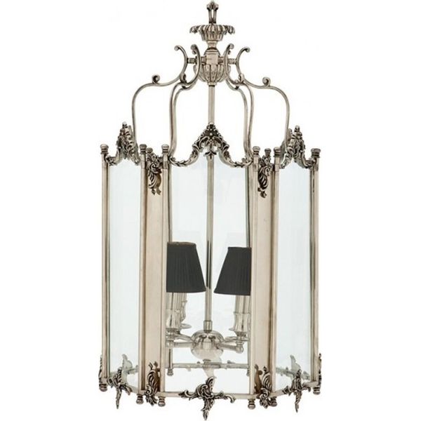 Casa Padrino Lampada A Sospensione Barocca Argentata Anticata, Lampadario A 4 Fiamme, Larghezza 39 Cm, Altezza 73 Cm, Profondità 42 Cm - Lampada Barocca A Castello --image