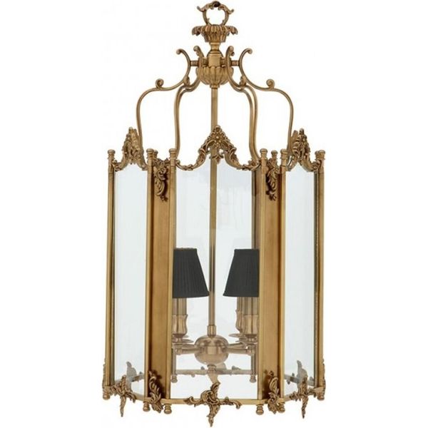Casa Padrino Lampada A Sospensione Barocca In Ottone Dall'aspetto Antico, Lampadario A 4 Fiamme, Larghezza 39 Cm, Altezza 73 Cm, Profondità 42 Cm - Lampada Barocca A Castello --image