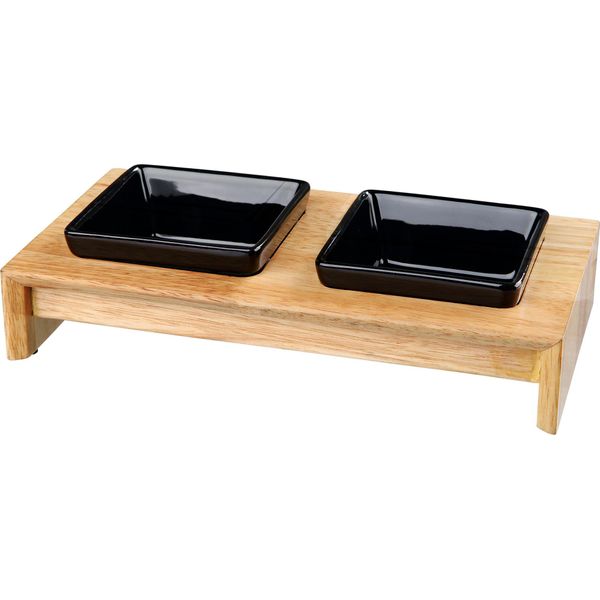 Set Di Ciotole, Ceramica/Legno 2 × 0,2 L/10 × 10 Cm/28 × 5 × 15 Cm Nero/Marrone Chiaro-image