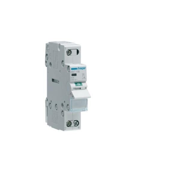 Hager SBT116. Numero Di Poli: 1P, Colore Del Prodotto: Grigio. Tensione Di Ingresso Ca: 440 V, Frequenza Di Ingresso Ca: 50/60 Hz. Ampio-image