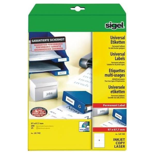 Sigel LA142 Etichette Universali, 97 X 67,7 Mm, Bianco, 200 Etichette-image