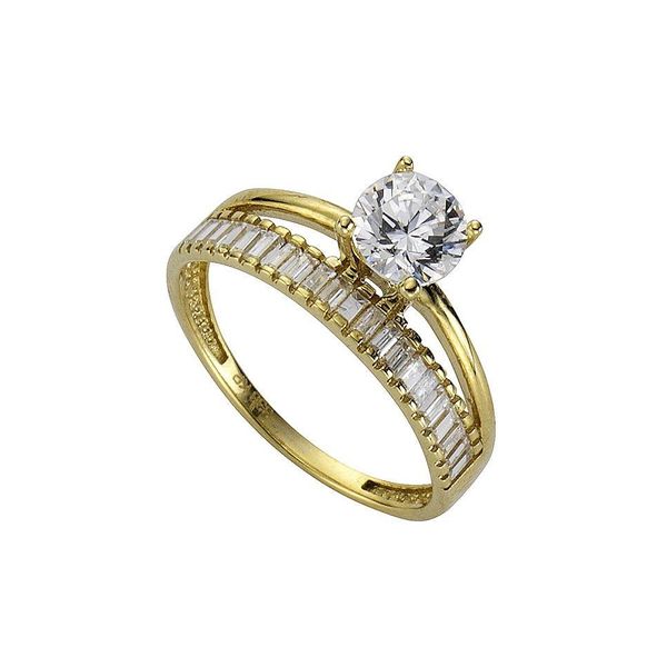 Goldring Firetti "Schmuck Geschenk Gold 333 Damenring Verlobungsring Goldring SolitäR" Gr. 16, Gold (Gelbgoldfarben, Kristallweiß), Fingerringe, Damen, 16, Gelbgold 333, 1,5Mm, Goldring, Mit Zirkonia (Synth.)-image