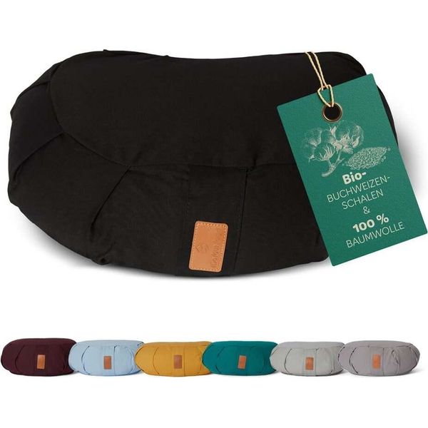 #Doyouryoga Cuscino Yoga Ganesh - Imbottito Con Gusci Di Grano Saraceno Biologico - Mezzaluna 45X30X14 - Nero-image