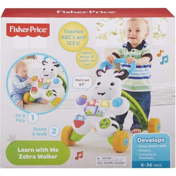 Fisher-Price Imparare Con Me Giocattolo Per Bambini Spingere Ride On Baby Toddler Zebra Walker Giocattolo-image