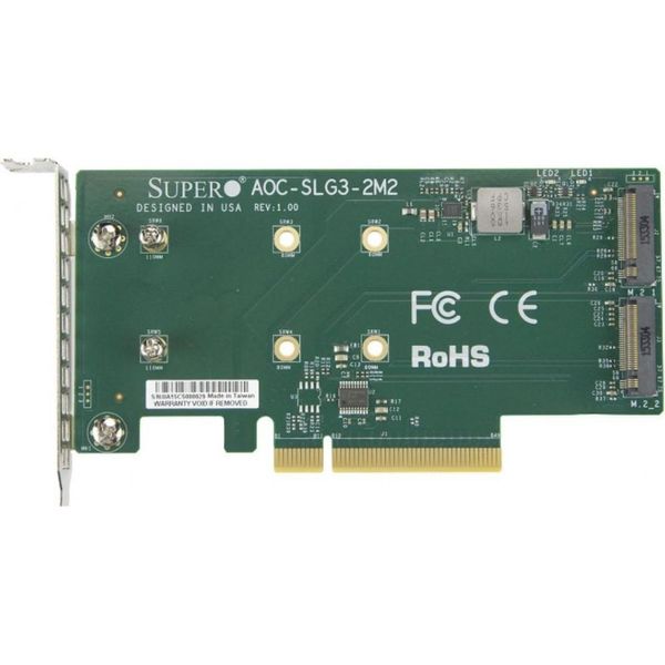 Supermicro AOC-SLG3-2M2, Pcie, M.2, Profilo Basso, Pcie 3.0, Verde, 10 - 55 °C-image