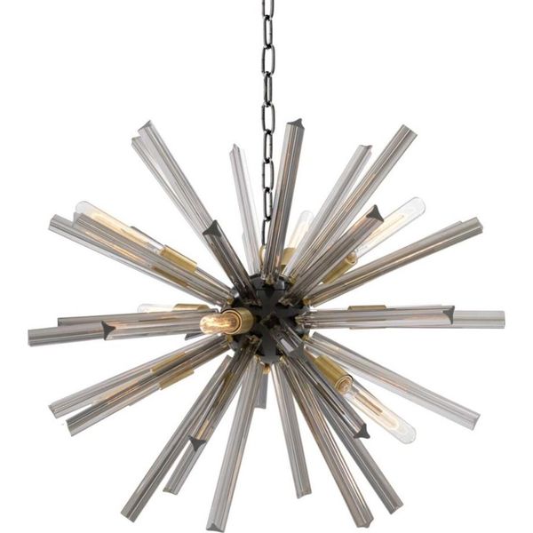 Casa Padrino Lampadario Per Soggiorno Con Vetro Fumé Diametro 75 Cm - Designer Collection-image