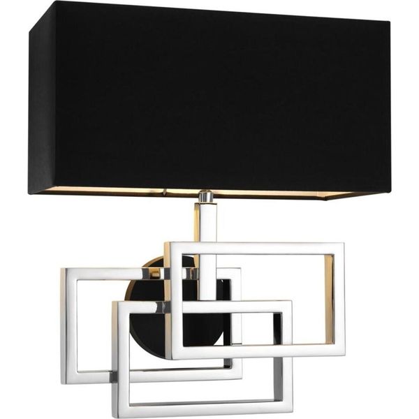 Lampada Da Parete Di Design Casa Padrino In Argento Con Paralume Nero 35 X 18 X H. 38 Cm - Lampada Da Parete-image