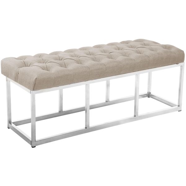 Panca Clp In Tessuto Amun Con Struttura In Acciaio Inox, Crema 120 Cm-image