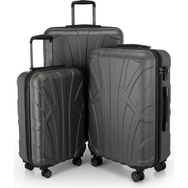 Suitline - Set Di 3 Valigie A Rotelle Valigia Rigida 4 Ruote Bagaglio A Mano Trolley E Valigia Da Stiva Valigia Da Viaggio Espandibile Set Di Valigie Da Viaggio Valigia Rigida Abs, Tsa, Grafite-image