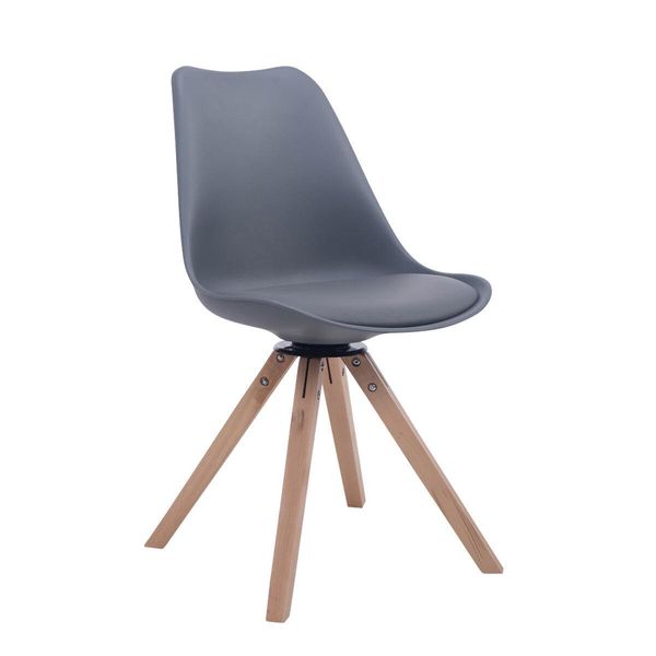 Clp Poltrona Visitatore Troyes In Pelle Finta Quadrato Girevole Con Gambe Angolari In Legno, Grigio Naturale-image