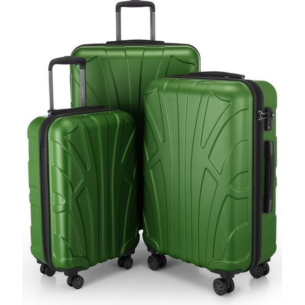 Suitline - Set Di 3 Valigie A Rotelle Valigia Rigida 4 Ruote Carrello Per Bagagli A Mano E Valigia Da Stiva Valigia Espandibile Set Di Valigie Da Viaggio Valigia Rigida Abs, Tsa, Verde-image