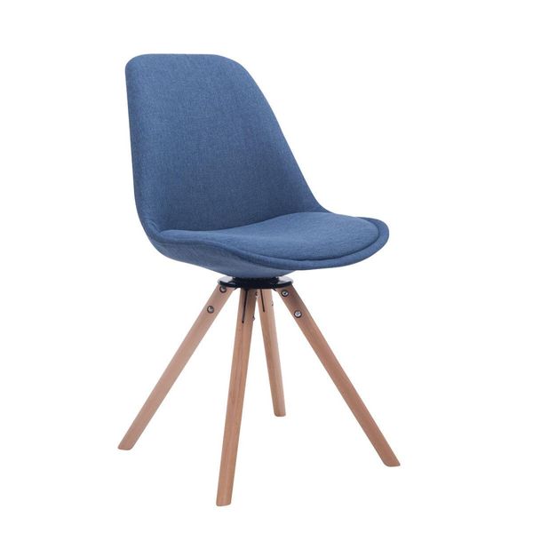 Clp Sedia Visitatore Troyes In Tessuto Rotonda Girevole E Con Gambe In Legno Rotonde, Blu Naturale-image