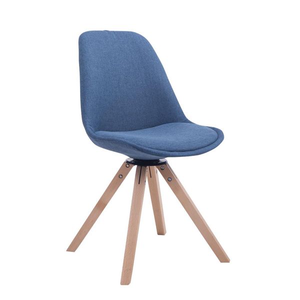 Clp Sedia Visitatore Troyes Tessuto Quadrato Girevole E Con Gambe Angolari In Legno, Blu Naturale-image