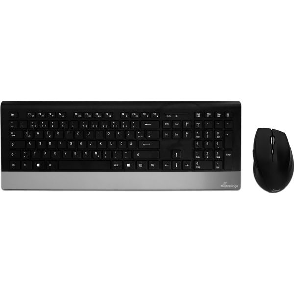 Mediarange MROS105, Senza Fili, Rf Wireless, Interruttore Meccanico, Qwertz, Nero, Argento, Mouse Incluso-image