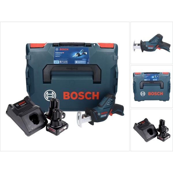 Bosch Gsa 12V-14 Professional Sega Universale A Batteria In Valigetta L-Boxx + 2X Batterie Gba 12 V 6,0 Ah + Caricabatterie Rapido Gal 1230 Cv-image
