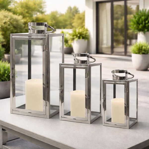 Set Di 3 Lanterne Xxl In Acciaio Inox - Set Di Lanterne 30/40/53Cm-image