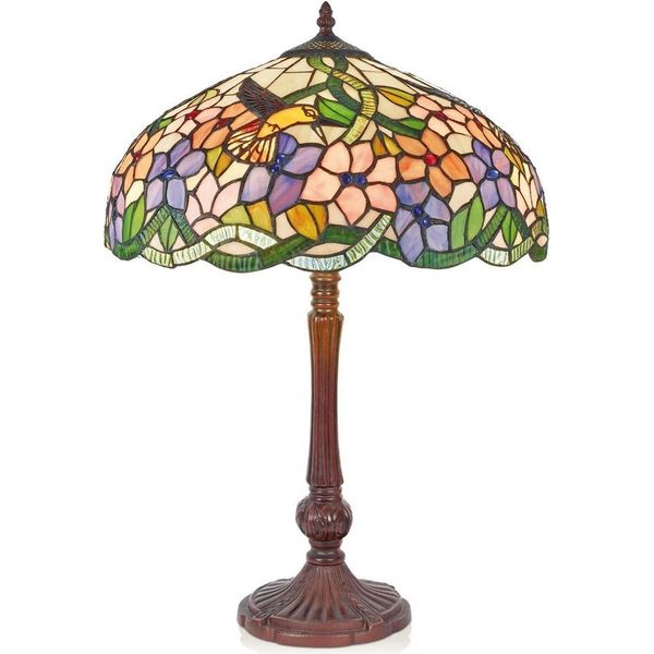 Casa Padrino Lampada Da Tavolo Tiffany Multicolore Ø 40 X H. 62 Cm - Lampada Sgabello Fatta A Mano-image