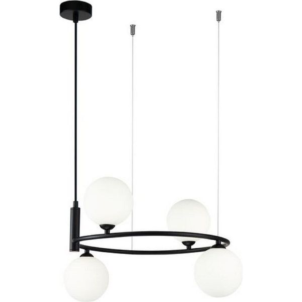 Casa Padrino Lampada A Sospensione Nero / Bianco Ø 39 X H. 28 Cm - Moderna Lampada A Sospensione In Metallo Regolabile In Altezza Con Paralumi Rotondi In Vetro-image