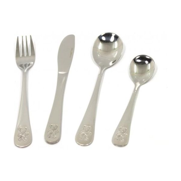 Posate Per Bambini 4 Pezzi In Acciaio Inox Con Decoro Orso-image