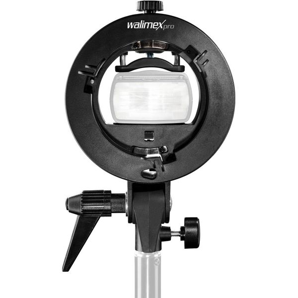 Walimex Pro Supporto Universale Per Flash Di Sistema Tipo S (Per Flash Di Sistema E Compatti, Attacco Per Flash Speedlite, Ideale Per Softbox, Riflettori, Beauty Dish, Ombrelli Reflex, Regolabile In Continuo) Nero (1021219)-image