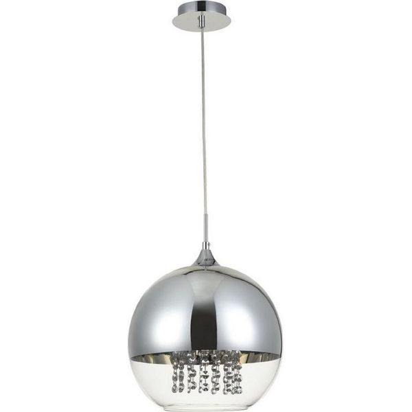 Casa Padrino Lampada A Sospensione Argento Ø 30 X H. 28 Cm - Lampada A Sospensione Con Paralume Rotondo E Pendagli In Cristallo Pregiato-image