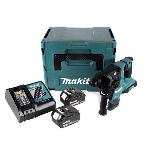 Makita Dhr 280 Rtj Martello Perforatore A Batteria Brushless SDS-PLUS In Makpac + 2 Batterie Da 18 V- 5 Ah / 5000 Mah E Caricabatterie-image