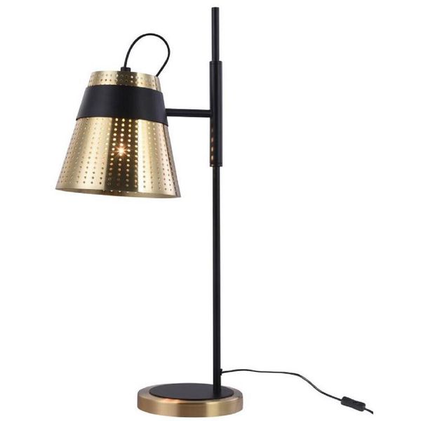 Casa Padrino Lampada Da Tavolo Oro Antico / Nero 17,5 X 26 X H. 55,5 Cm - Lampada Da Tavolo Moderna Con Paralume In Metallo Traforato-image
