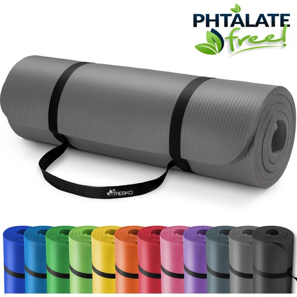 Tresko Tappetino Yoga Tappetino Fitness Tappetino Ginnastica Pilates 185X60X1,0Cm Grigio-image