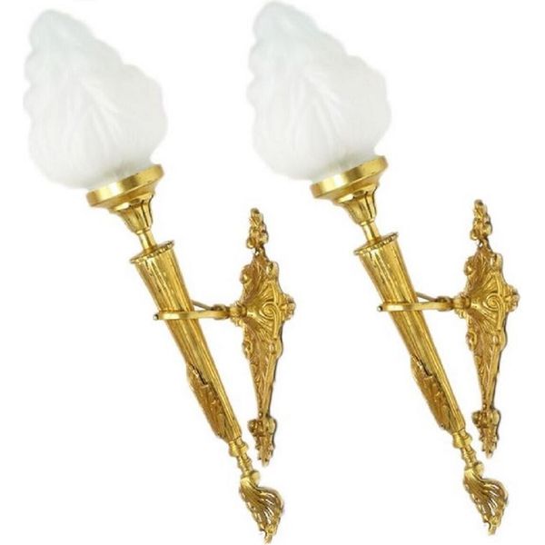 Casa Padrino Set Di Lampade Da Parete Barocche Oro/Bianco 15 X 15 X H. 60 Cm - Lampade Da Parete A Torcia-image