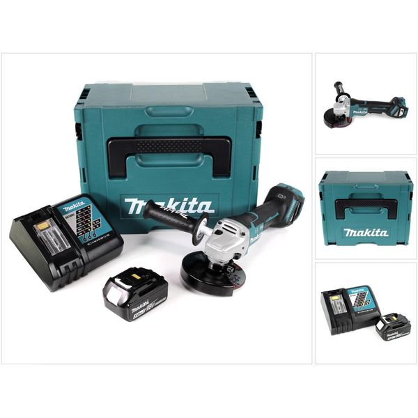 Makita Dga 517 RT1J Smerigliatrice Angolare A Batteria 18V 125Mm In Valigetta Makpac + 1X Batteria BL1850 5,0Ah + - 1X Caricabatterie Dc 18 Rc-image