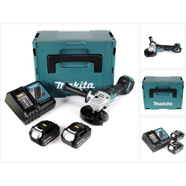 Makita Dga 517 Rgj Smerigliatrice Angolare A Batteria 18V 125Mm In Valigetta Makpac + 2X Batteria BL1860 6,0Ah + 1X Caricabatterie Dc 18 Rc-image