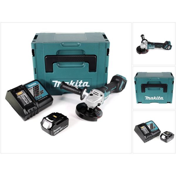 Makita Dga 517 RG1J Smerigliatrice Angolare A Batteria 18V 125Mm In Valigetta Makpac + 1X Batteria BL1860 6,0Ah + - 1X Caricabatterie Dc 18 Rc-image