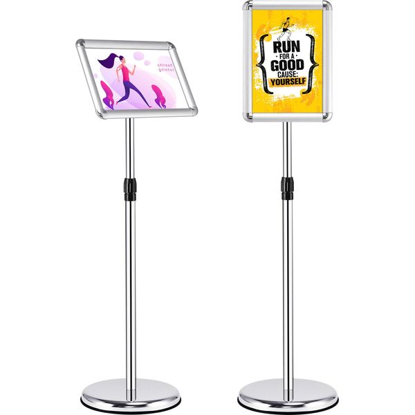 Costway Supporto Informativo Regolabile In Altezza, Supporto Informativo Din A4, Supporto Per Poster Girevole E Orientabile, Supporto Per Presentazioni Con Tappo Per Clienti, Supporto Pubblicitario (Argento, A4)-image