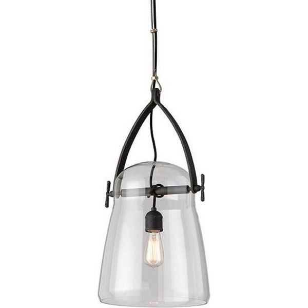 Casa Padrino Lampada A Sospensione Nera Ø 30,5 X H. 61 Cm - Lampada A Sospensione Con Paralume Rotondo In Vetro-image