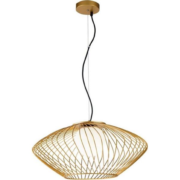 Casa Padrino Lampada A Sospensione Oro / Bianco Ø 52 X H. 24 Cm - Lampada A Sospensione In Metallo Regolabile In Altezza Con Paralume In Vetro-image