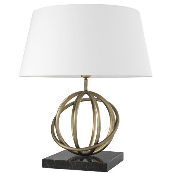 Casa Padrino Lampada Da Tavolo In Ottone Antico / Nero / Bianco Ø 50 X H. 57 Cm - Lampada Da Tavolo In Ottone Con Base In Marmo E Paralume Rotondo-image