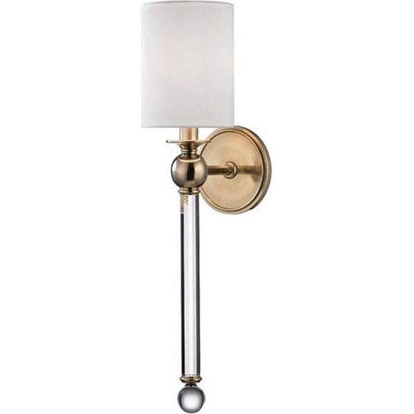 Casa Padrino Lampada Da Parete Colore Ottone Antico / Bianco 12,7 X 17,2 X H. 56,5 Cm - Lampada Da Parete Con Vetro Di Cristallo E Paralume Rotondo In Seta-image