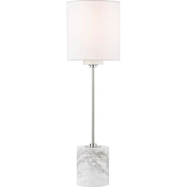 Casa Padrino Lampada Da Tavolo Argento / Bianco Ø 15,9 X H. 55,9 Cm - Lampada Da Tavolo Moderna Rotonda Con Paralume In Seta Artificiale E Base In Marmo-image
