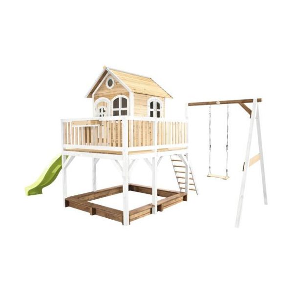 Axi Liam Casetta Con Pavimento, Sabbiera, Altalena Singola E Scivolo Verde Lime | Casa Da Gioco Per Giardino / Esterno In Marrone E Bianco Da Legno | Parco Giochi Per Parco Giochi Per Bambini-image