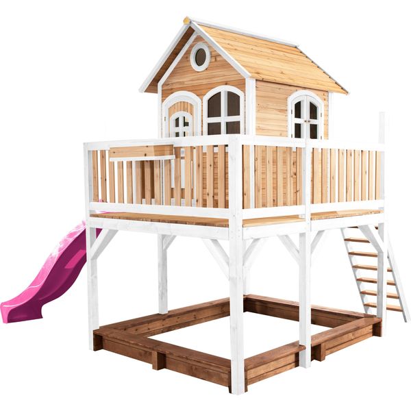 Axi Liam Casetta Con Pavimento, Sabbiera E Scivolo Viola | Casa Da Gioco Per Giardino / Esterno In Marrone E Bianco In Legno | Parco Giochi Per Bambini-image